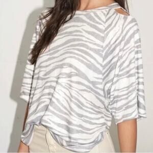 LNA Clothing Cut Out Top Gray White Zebra Print Size Small